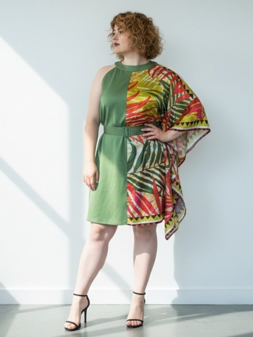 Ashley Stewart NWT Olive Green Tropical Asymmetrical Belted Kaftan Dress 18W